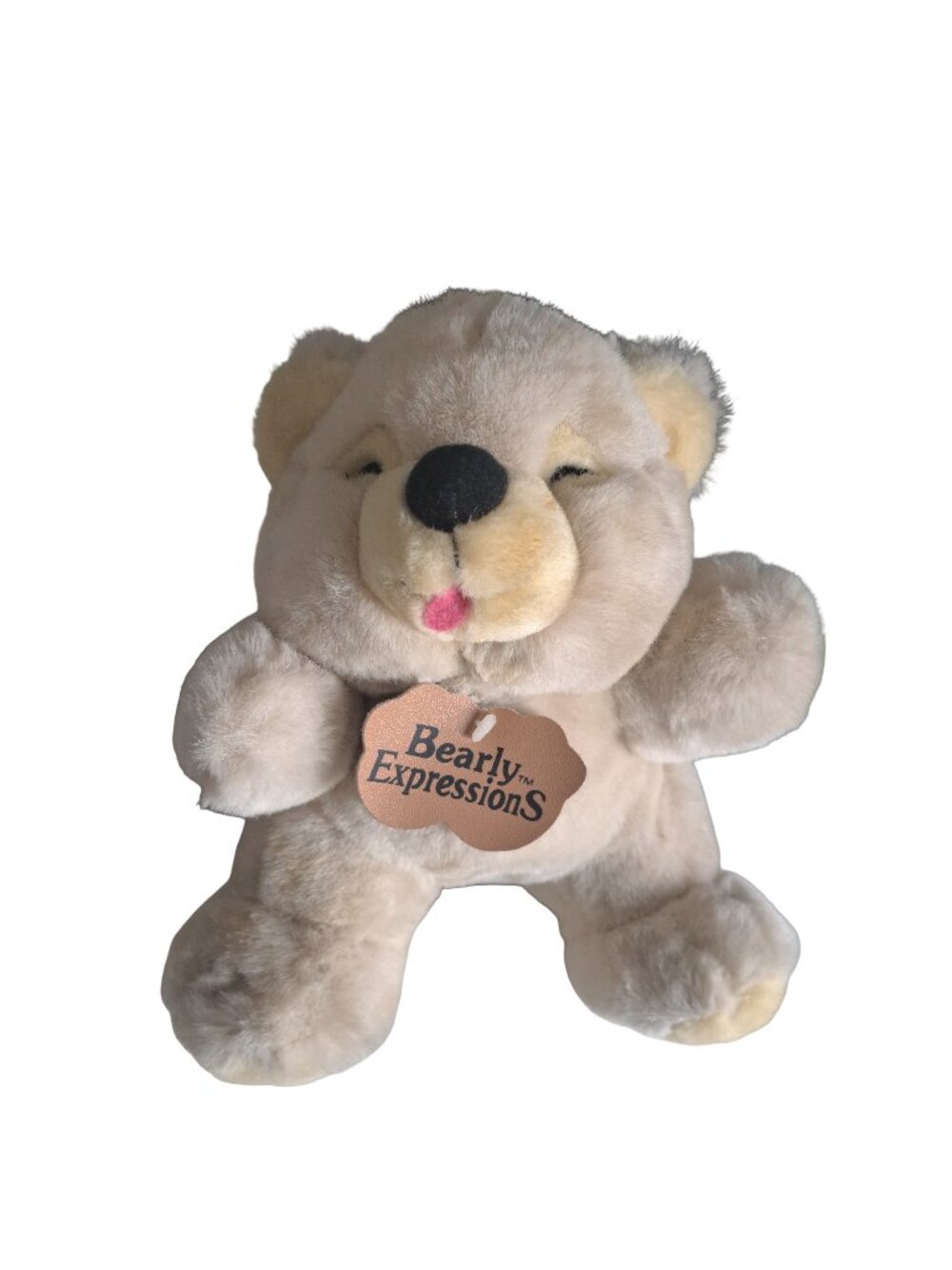 Bearly Expressions Vintage Plush Teddy Bear Tan Pink Tongue Stuffed Animal Cute